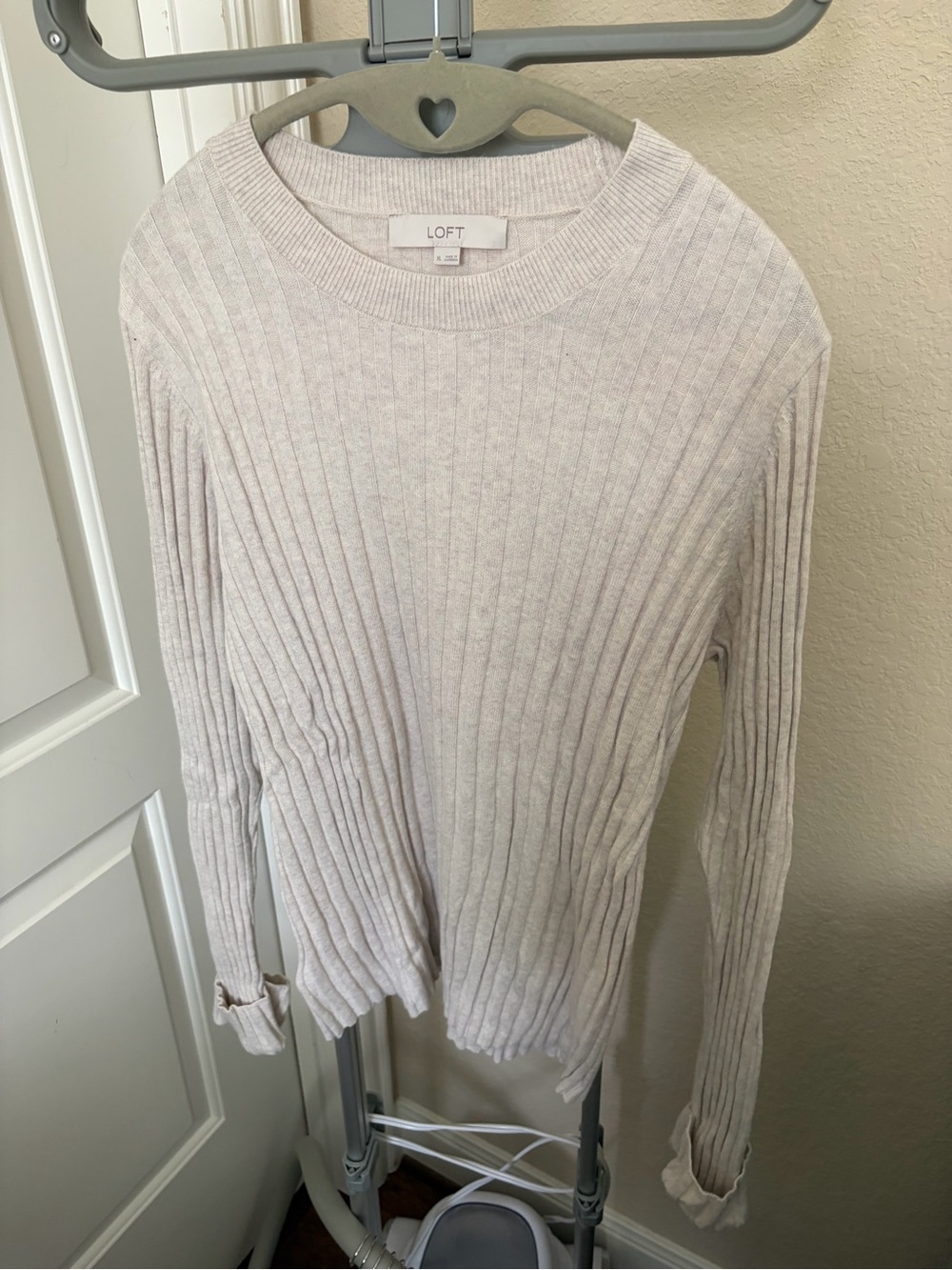 LOFT Light Beige Ribbed Crewneck Sweater